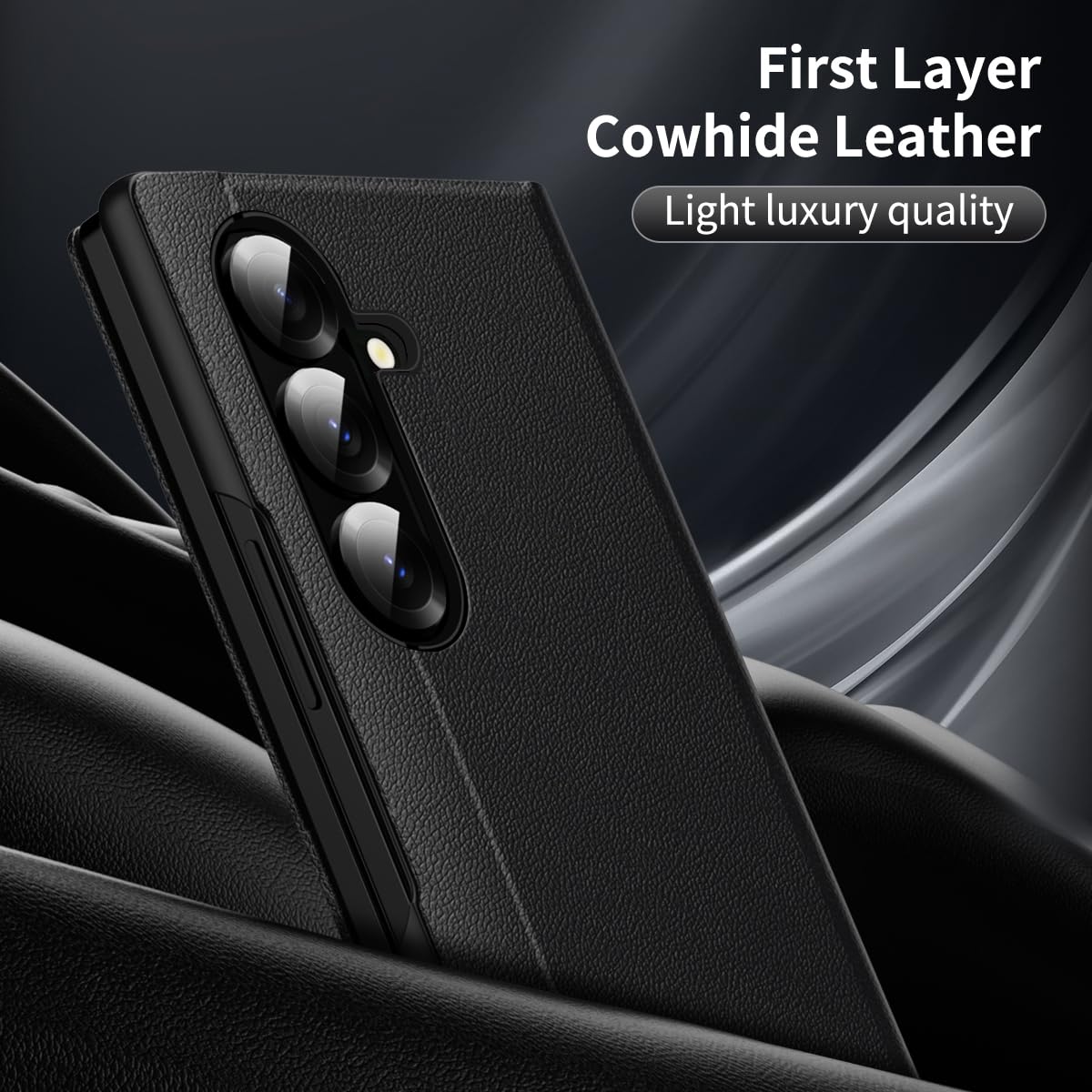 COQUE Etui do Galaxy Z Fold 7 Shell, Smart Window automatyczna sekretarka etui na telefon z 1 miejscem na karty, ekskluzywne skórzane etui ochronne do Samsung Galaxy Z Fold 7 5G, czarne
