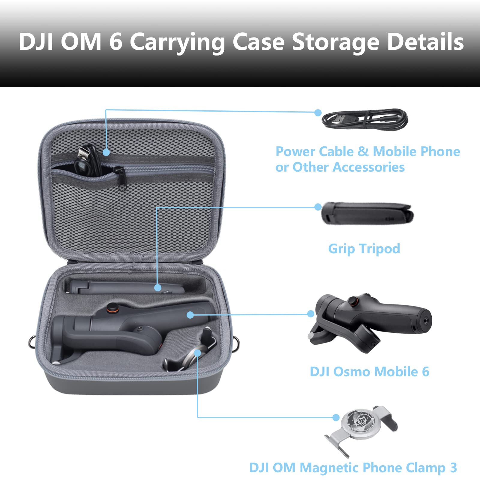 Travel Case for DJI OM 6 - Portable Storage Bag Hardshell Carrying