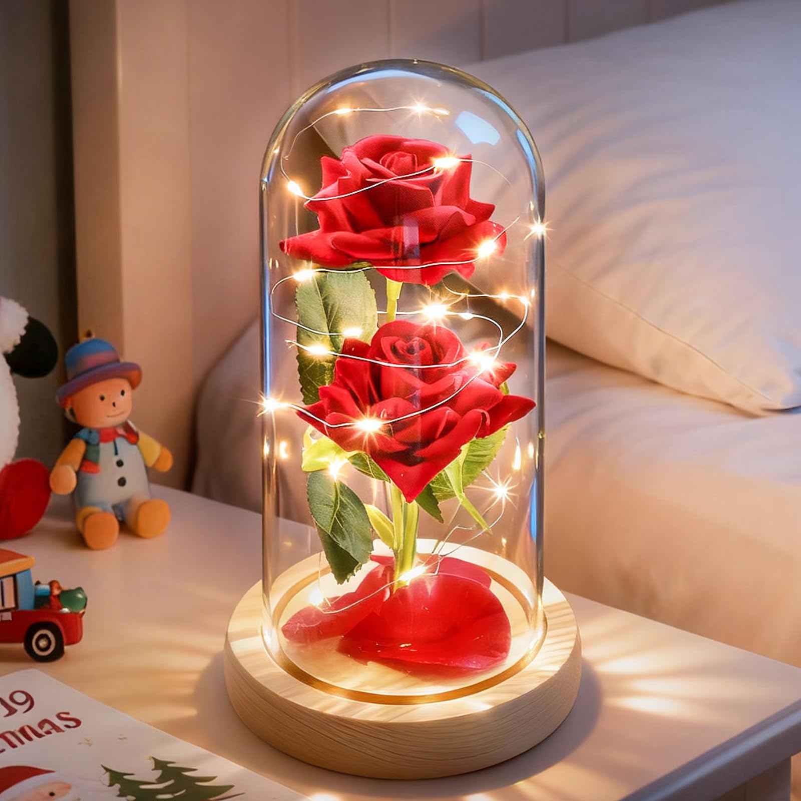 ADAZ Geschenke für Frauen, Ewige Rose im Glas mit LED-Licht,Muttertagsgeschenke für Mama Die Schöne und das Biest Rose Geschenk für Freundin Frau auf Jubiläum Weihnachten Valentinstag