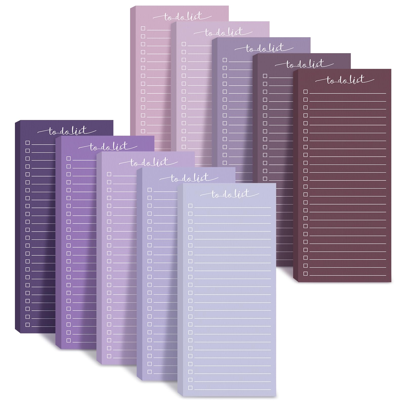 Censen 10 Pack 500 Sheets to Do List Notes Daily Checklist Notepad with 50 Sheets Undated Memo Pad Color Block Shopping List Weekly Plan Notepad Organizer Planners(Gradient Purple,Lined)