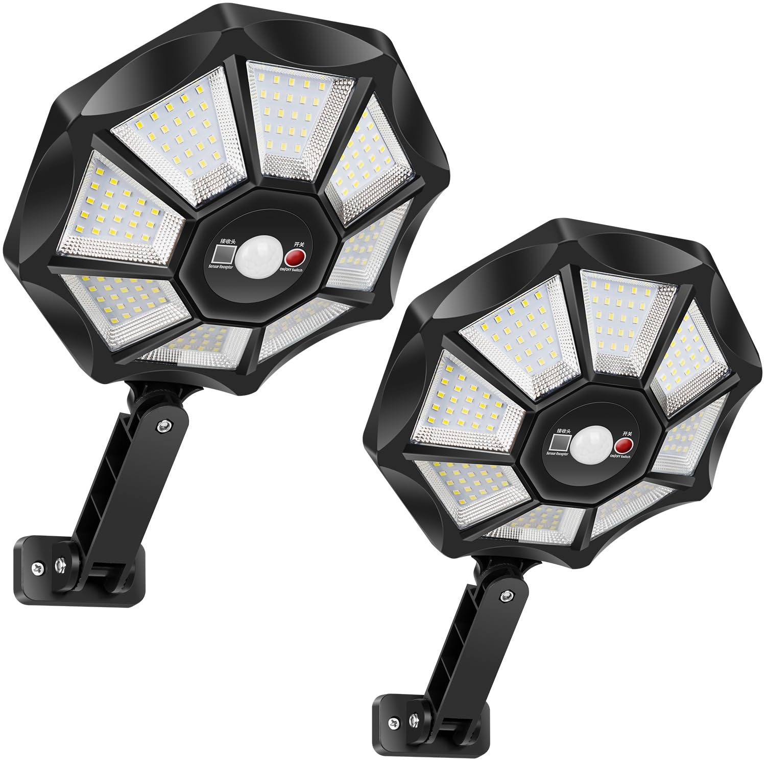 VOPHICHO Farolas Solares Exterior, 6500K Focos LED Jardín con Sensor de Movimiento y Control Remoto, IP65 Impermeable Lampara Solar Luz de Seguridad Exterior para Camino Terraza Patio Garage - 2 Pack