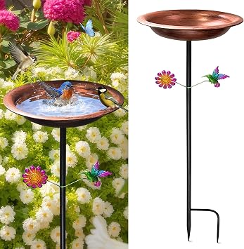 TIANCENTRAL H 33.5" Vintage Bronze Bird Bath Stake Hummingbird Garden Decor