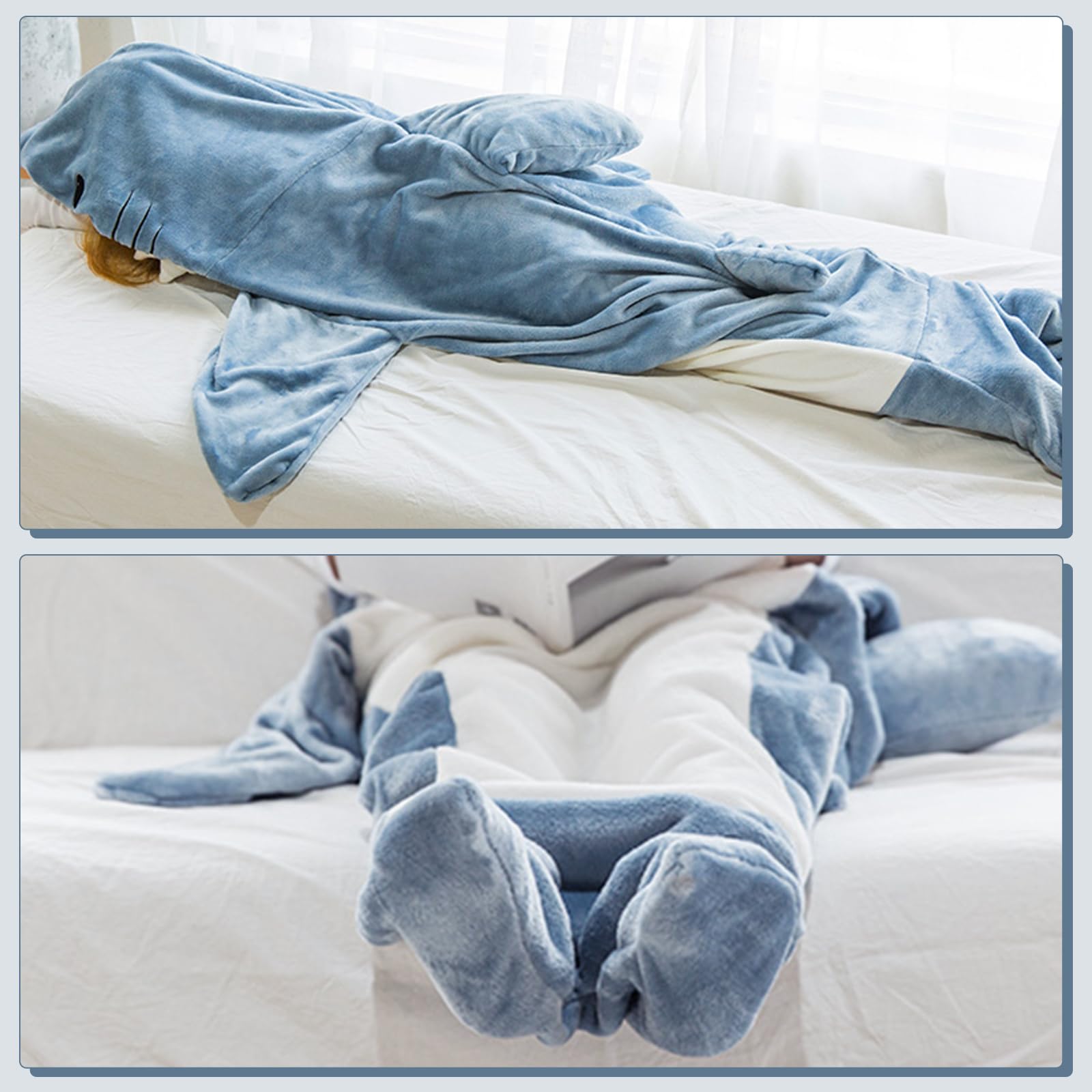 Coperta Squalo Adulti - Sacco A Pelo Divertente Con Cappuccio Per Film E Relax - Foto 3