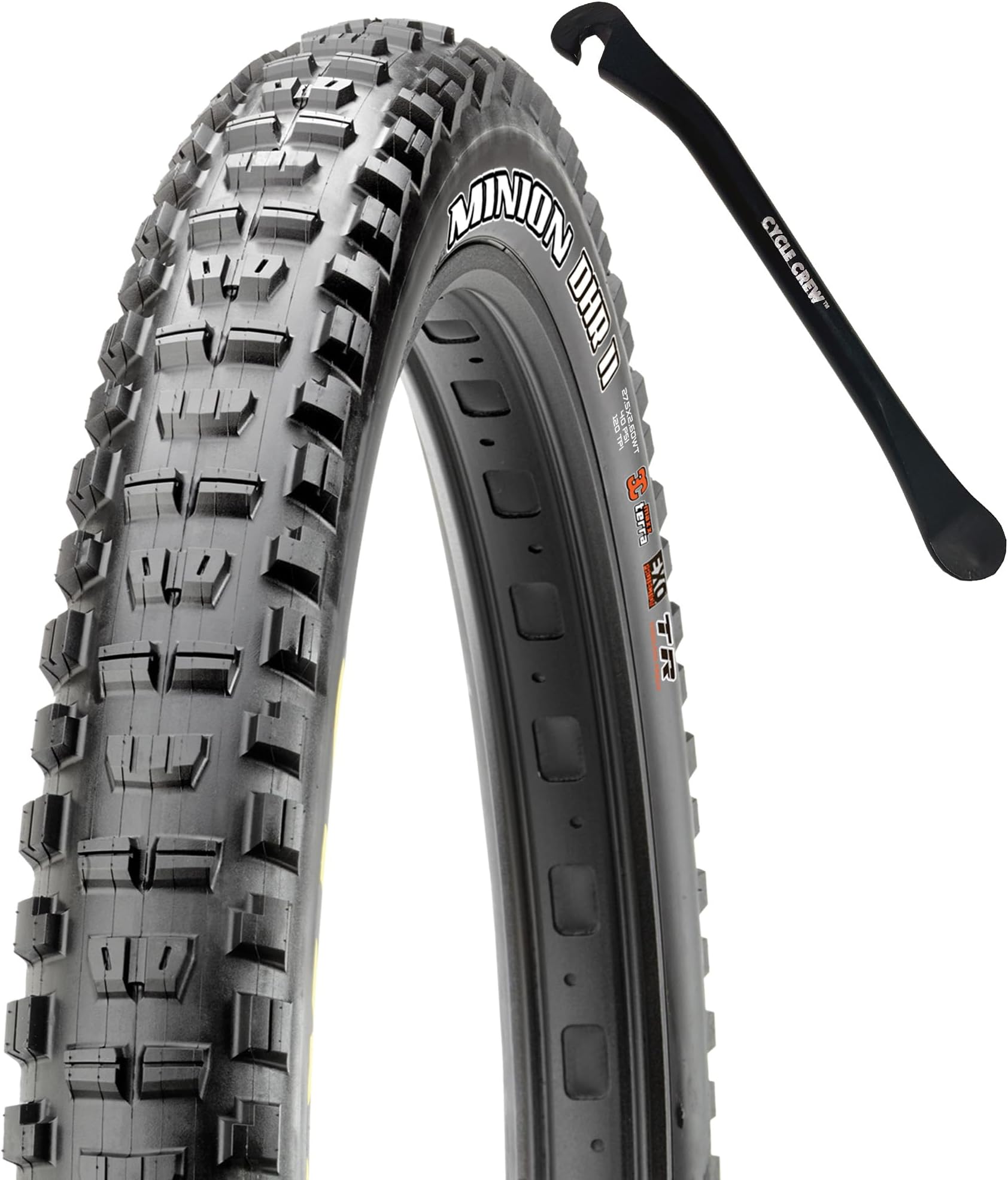 Maxxis Minion DHR II 27.5" x 2.8" 71-584 3C MaxxTerra 3CT/EXO+/TR Fat Bike/Plus Tires Bike Tire Bundle with Cycle Crew Tire Lever