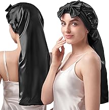 Umisleep 22 Momme 100% Mulberry Silk Double Sided Soft Night Cap for Voluminous Hair Breathable Adjustable Wide Headband Black