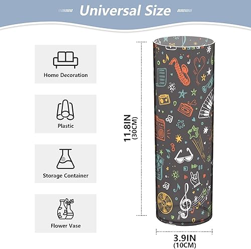 Miniatura 2 de Patrón de música retro, instrumento musical, notas musicales, jarrones de flores de plástico para centros de mesa, jarrones cilíndricos