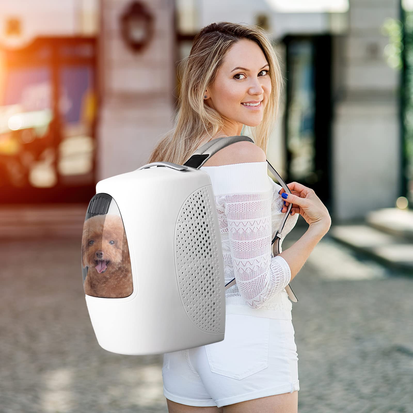Galatée Zaino Per Gatti, Trasportino Per Zaino Per Animali Da Viaggio Ventilato Con Finestra Trasparente, Trasportino Per Zaino Per Gatti Con Ventola Incorporata, Zaino Da Viaggio Per Cani(Bianco)