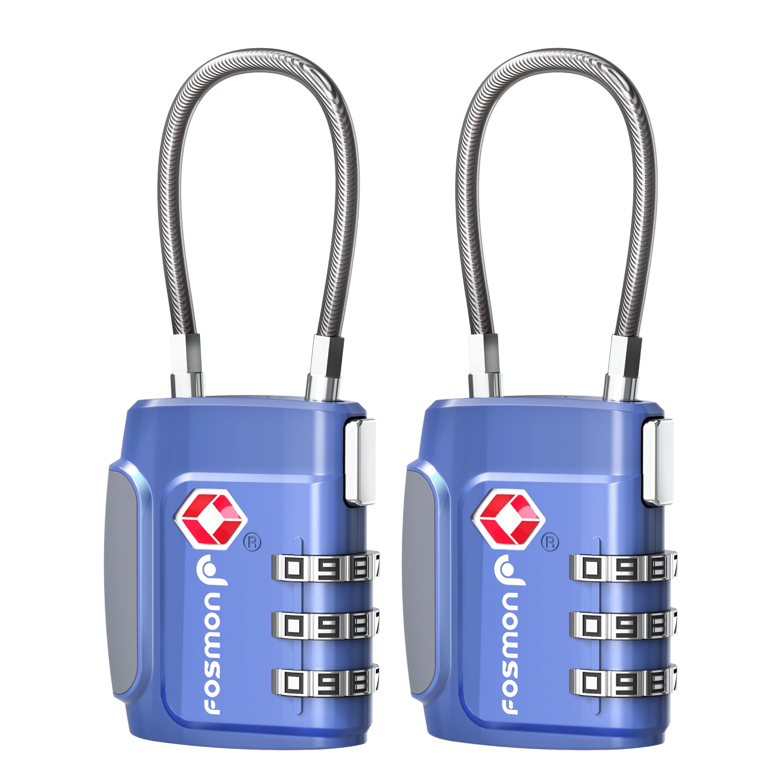 Fosmon TSA Approved Cable Luggage Locks, 3 Digit Combination, 2 Pack Blue