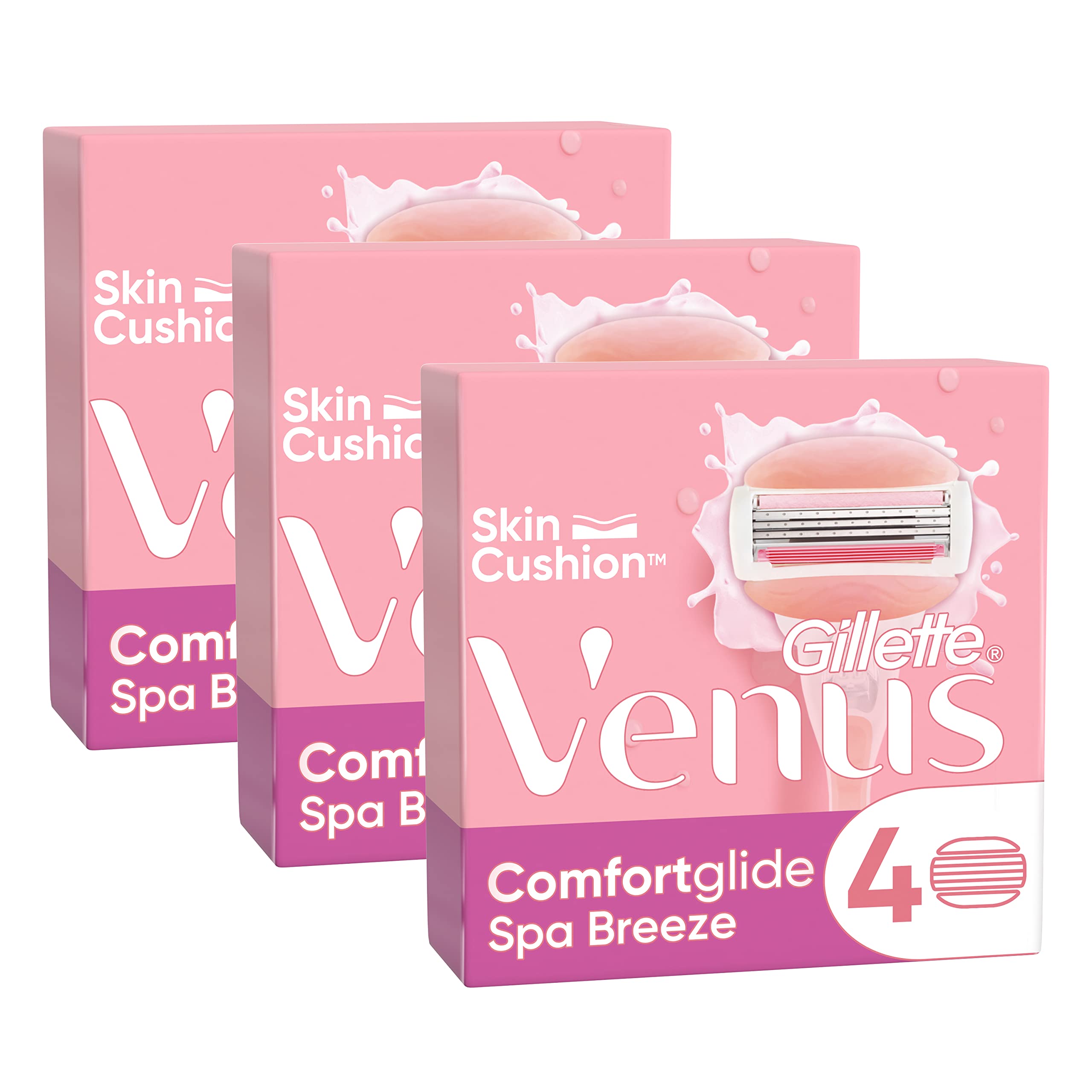 Gillette Venus ComfortGlide Spa Breeze Lot De 12 Recharges De Rasoir Pour Femmes, À 3 Lames Et Une Barre De Soin Flexible Pour Un Rasage En Douceur, Parfum Thé Blanc