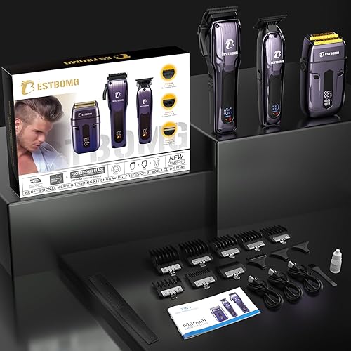 Miniatura 8 de BESTBOMG® Hair Clippers for Men, Professional Hair Clippers, Beard Trimmer& Rechargeable Shaver Set, Metal T-Blade, LED Display, Barber Hair Cutting