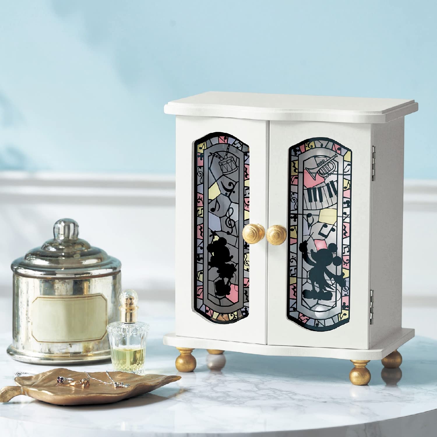 値下げ。ディズニー　ミッキー　小物入れ　アクセサリーBOX　家具 Amazon｜[ベルメゾン] ディズニー アクセサリー収納 ステンドグラス風