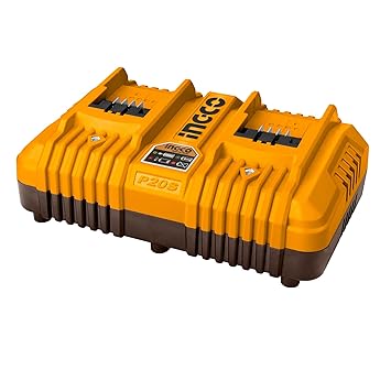 INGCO 20V Battery Charger, Accepts up to 2pcs P20S Battery Packs, Dual Active Battery Ports for simultaneously Charging