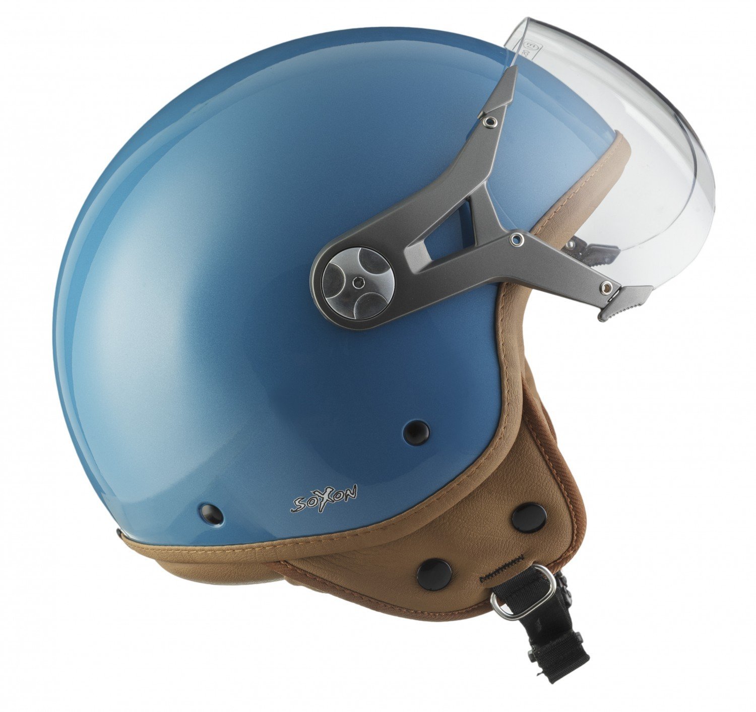 SOXON® SP-325 Mono „Crystal Blue“ · Jet-Helm · Motorrad-Helm Roller-Helm Scooter-Helm Moped Mofa-Helm Chopper Retro Vespa Vintage Pilot Biker · ECE 22.05 Visier Schnellverschluss Tasche S (55-56cm)