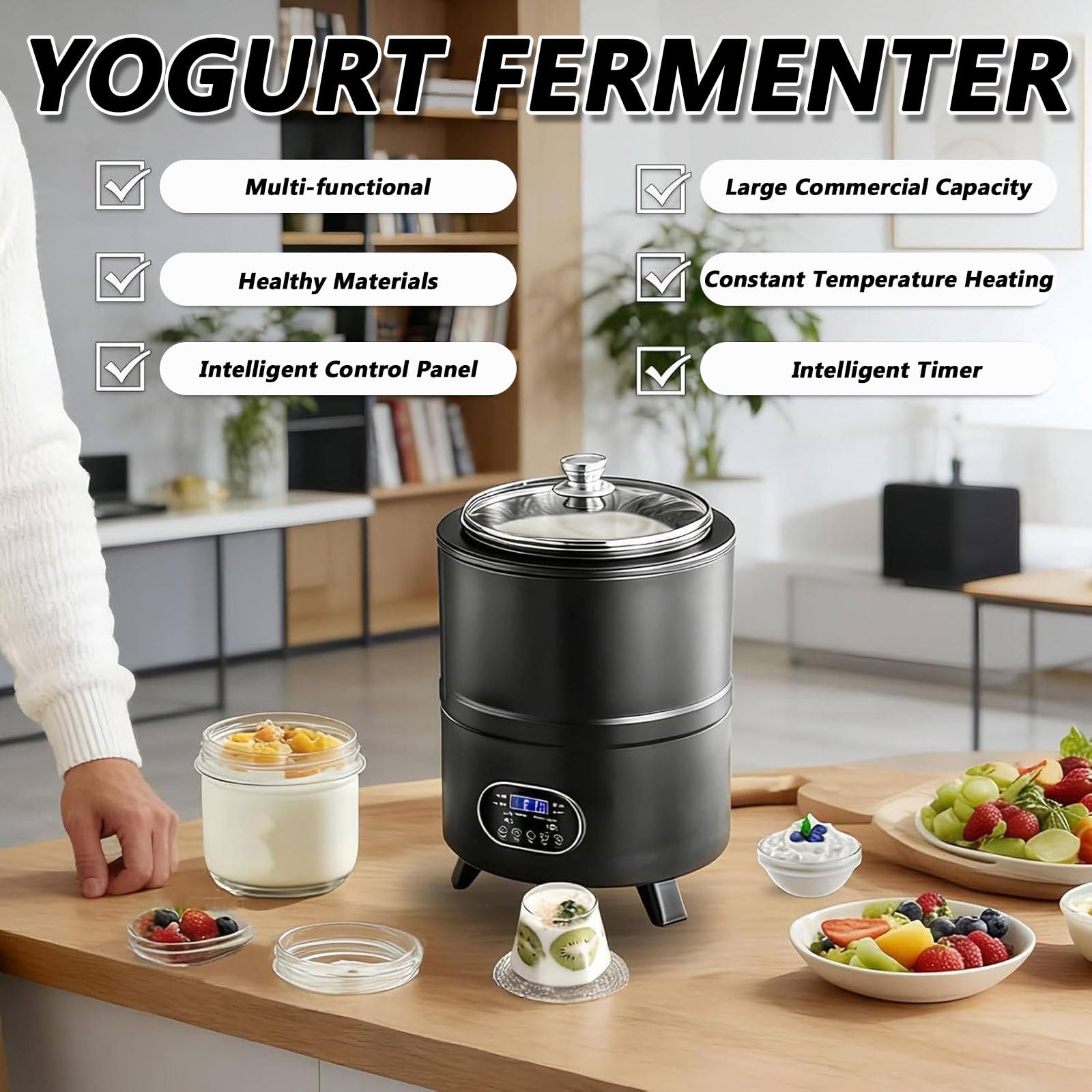 Jogurtownica o Dużej Pojemności Maszynka do Jogurtu 12L ze Stali 304 z 6 Trybami na Enzymy i Natto w Kuchniach Komercyjnych i Punktach Gastronomii Pro White-8L