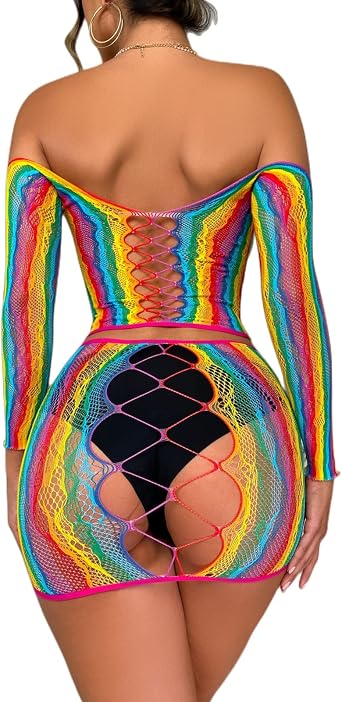 Women Rave Rainbow Mesh See Through Bikini Cover Ups Sexy Sleeveless Hollow Out Bodycon Midi Dress Festival Outfit