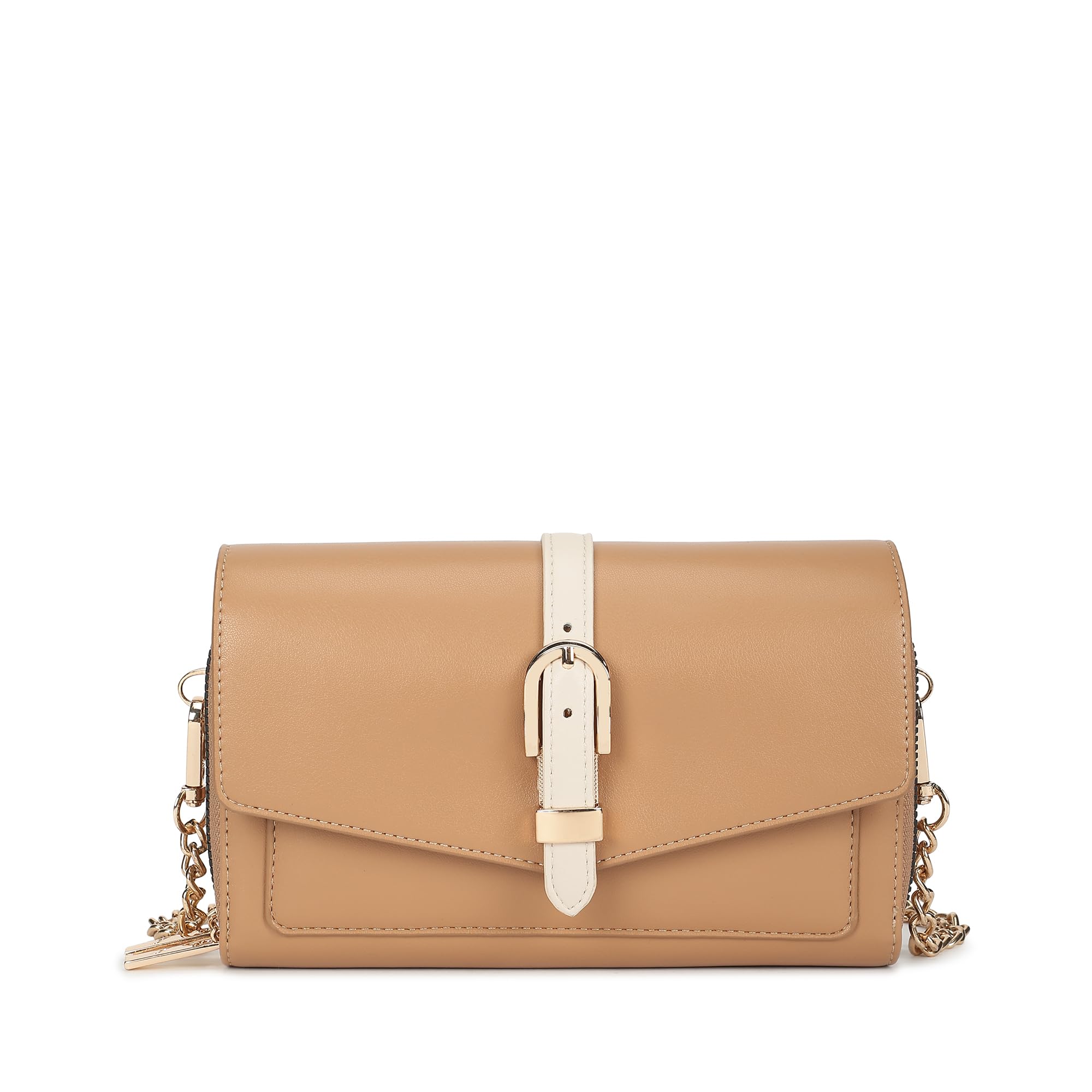 Buckle Belle Sling | Faux-Leather Women’s Handbag | Buckle-Detail Flap, Two Compartments, Card Slots, Zipper Pocket & Chain Strap-image-30