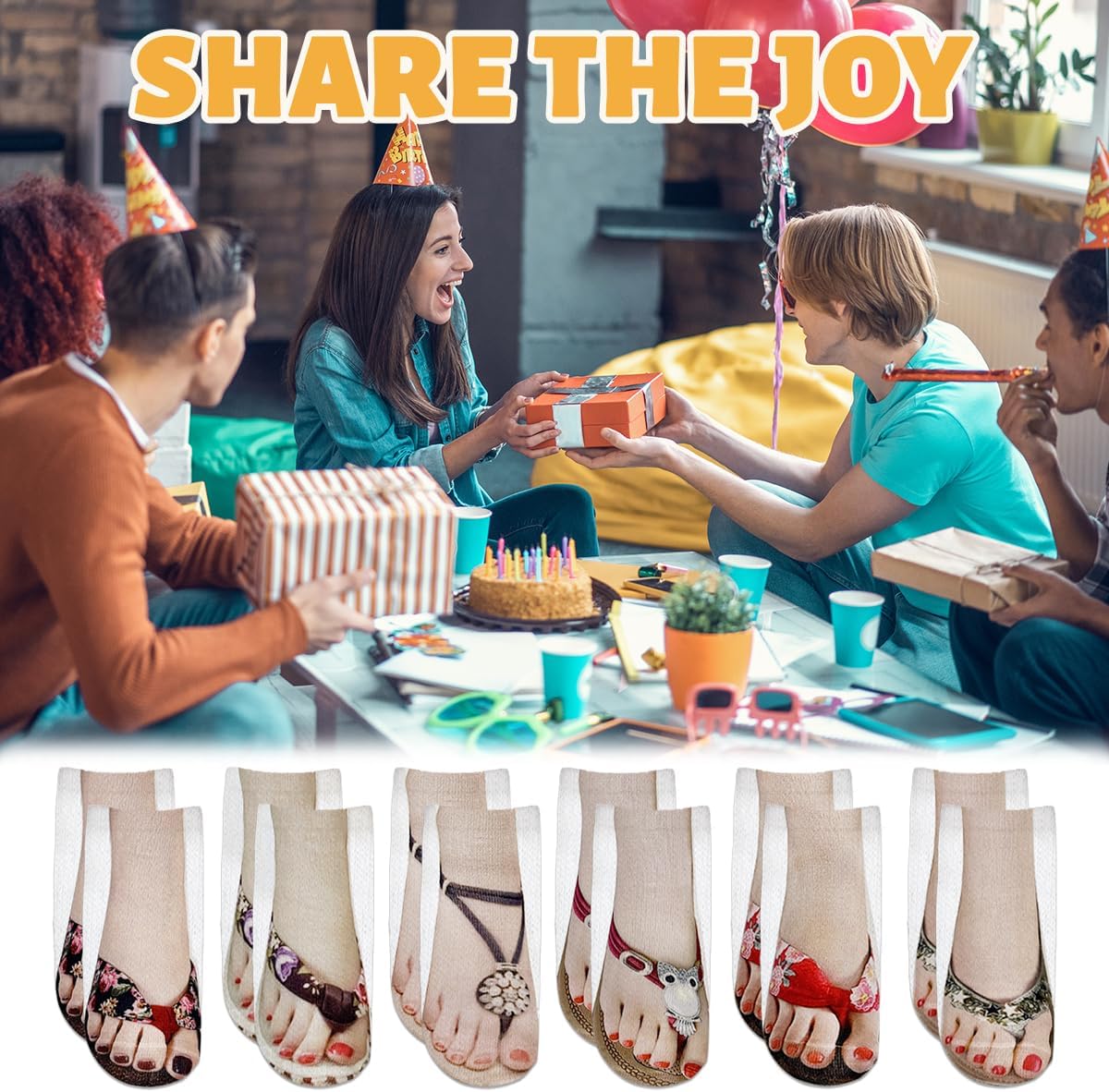 6 Pairs Funny Flip Flop Socks, 3D Manicure Print Socks for Women, Unique and Stylish