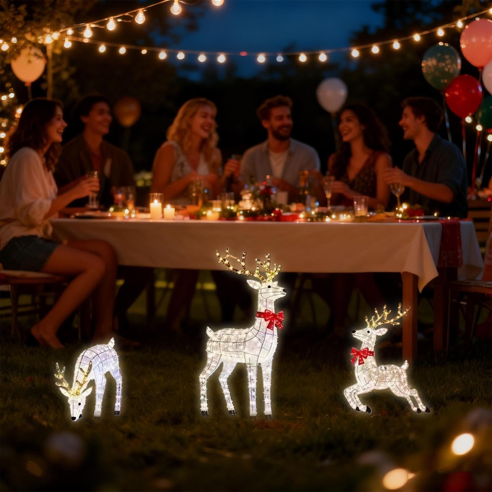 Generisch Reno iluminado decoración navideña para el jardín 3 piezas | Renos iluminados para exteriores para el hogar, Navidad, césped, jardín, tiempo nocturno, pasarela, invierno