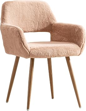 Furry Desk Chair, Comfy Armchair with Faux Fur for Teen Girls, Camel, 1PC | Comfy Seating with Wood Frame, Sturdy Metal Legs, Ideal for Vanity, Stylish Design, Hollow Backrest for Breathability