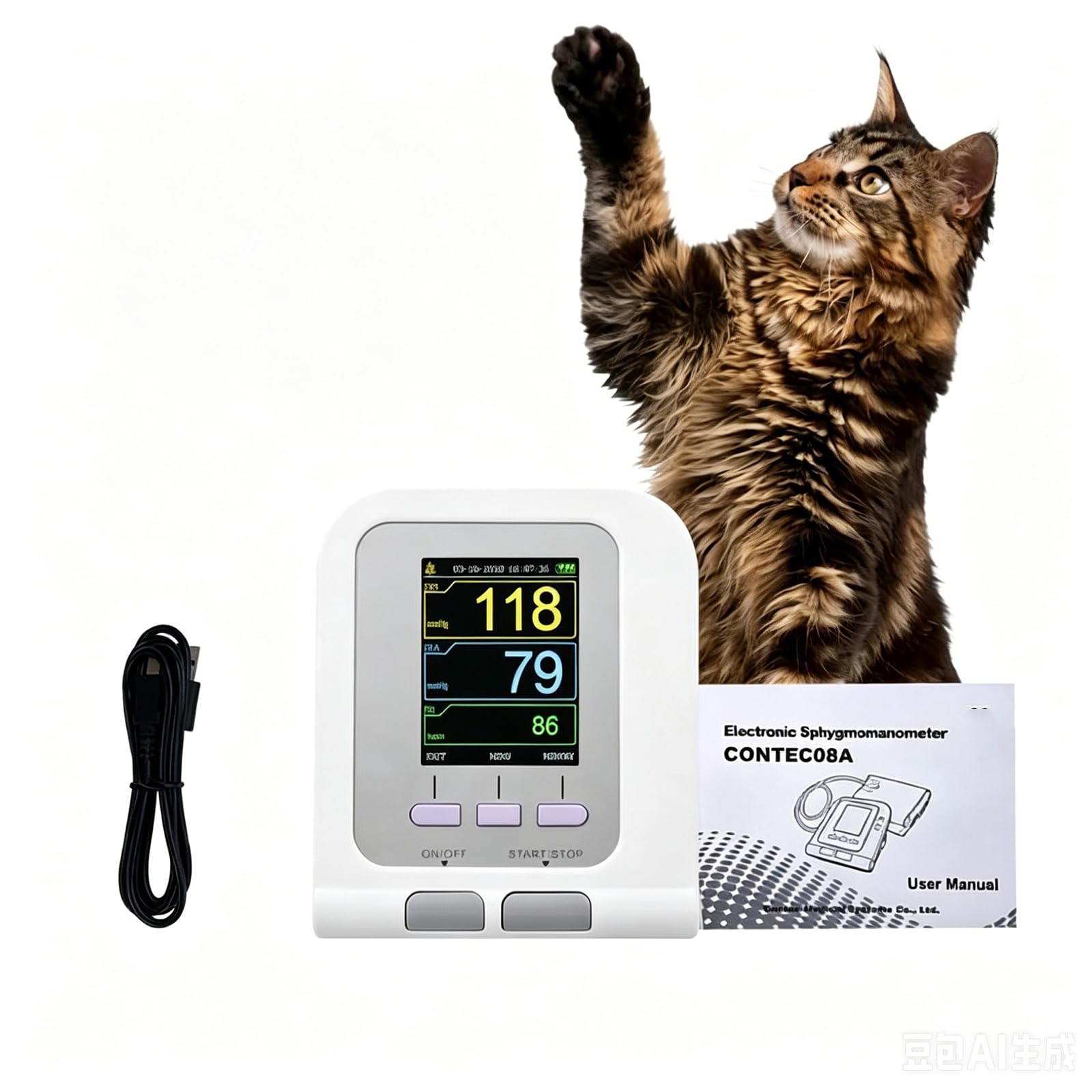 Matériel De Soins Vétérinaires, Tensiomètre Vétérinaire Pour Chiens, Chats Et Autres Animaux De Compagnie, Tensiomètre Équipé De 3 Brassards De Tailles Différentes