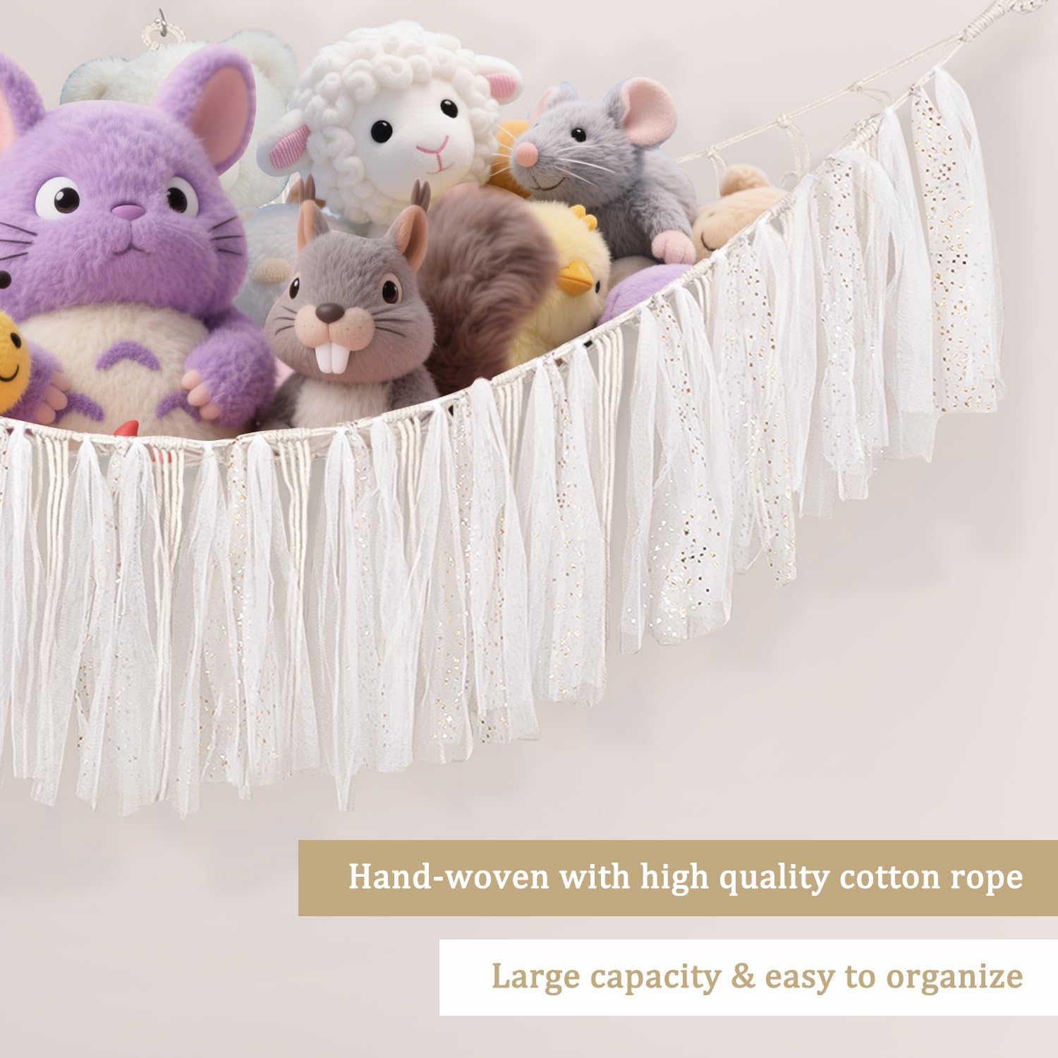 Teddy Hammock with LED Light, Boho Decor Plush Toy Storage Net, Teddy Bear Soft Toy Storage - Image 4