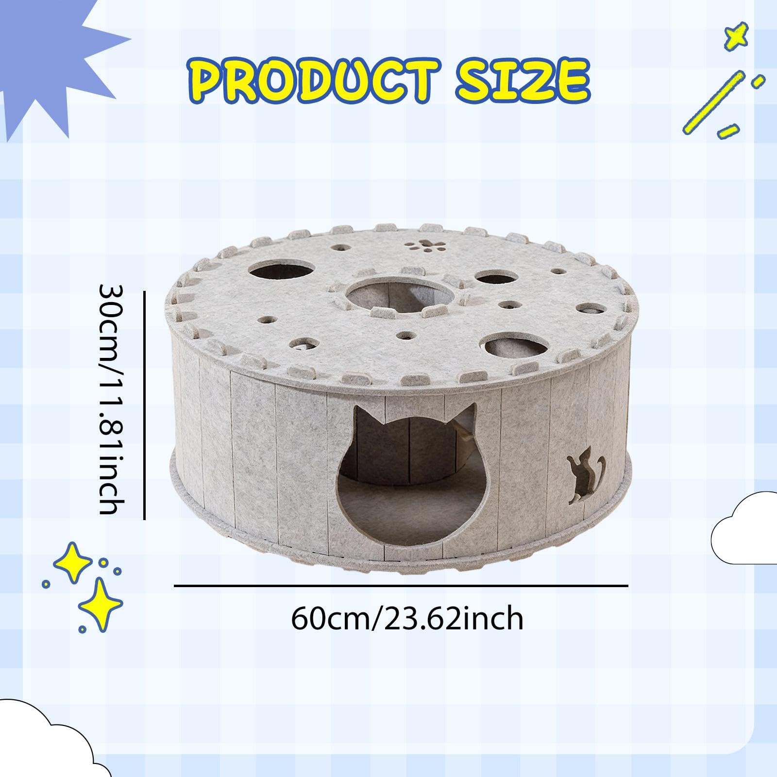 Tunnel pour Chat Lit Grotte Maison Tube pour Chaton Aire de Jeux Interactive Matériau Feutre Confortable Résistant Adapté Aux Chats Petits Mammifères, Gris