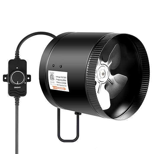 iPower 8 Inch Inline Booster Duct Fan with Speed Controller, 430 CFM Exhaust Fan HVAC Ventilation Duct Blower for Bathroom, Kitchen, Basement, Attic and Grow Tent