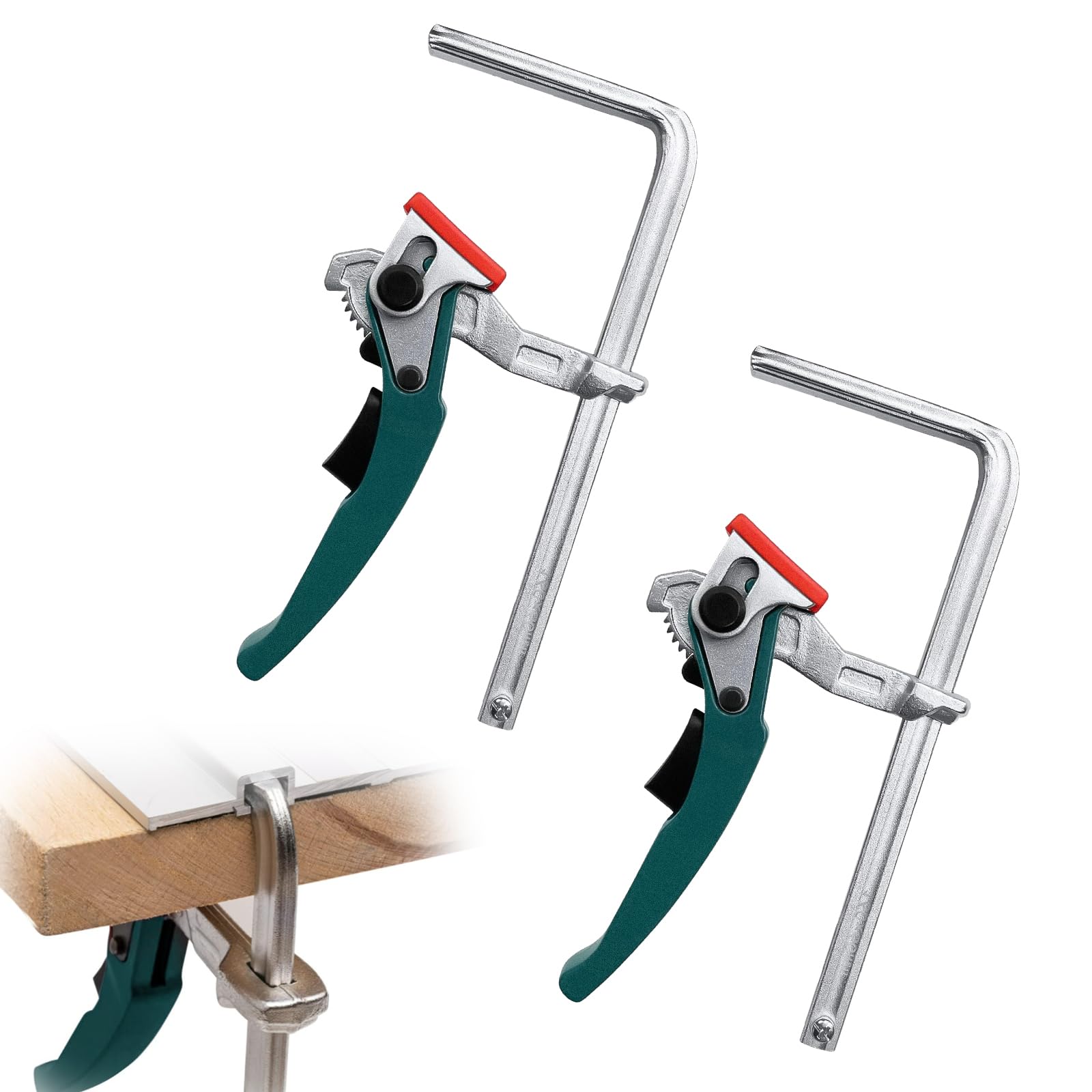 2 Stk Hebelzwinge, Ganzstahl Tischzwinge mit Hebelgriff, | Schnellspanner Zwinge mit 160mm Kapazität und 60mm Kehlentiefe zum Schneiden, Schleifen, Grün