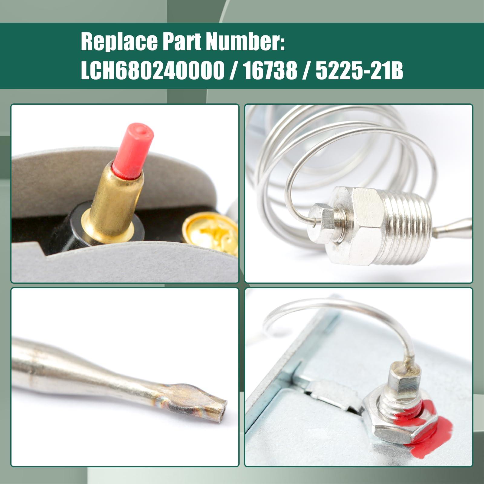 YUXIVCNE LCH680240000 - Termostato de seguridad de alto límite alto de reinicio manual de 450 grados F compatible con freidora Henny Penny Reemplaza 16738 5225-21B, termostatos eléctricos de rosca de
