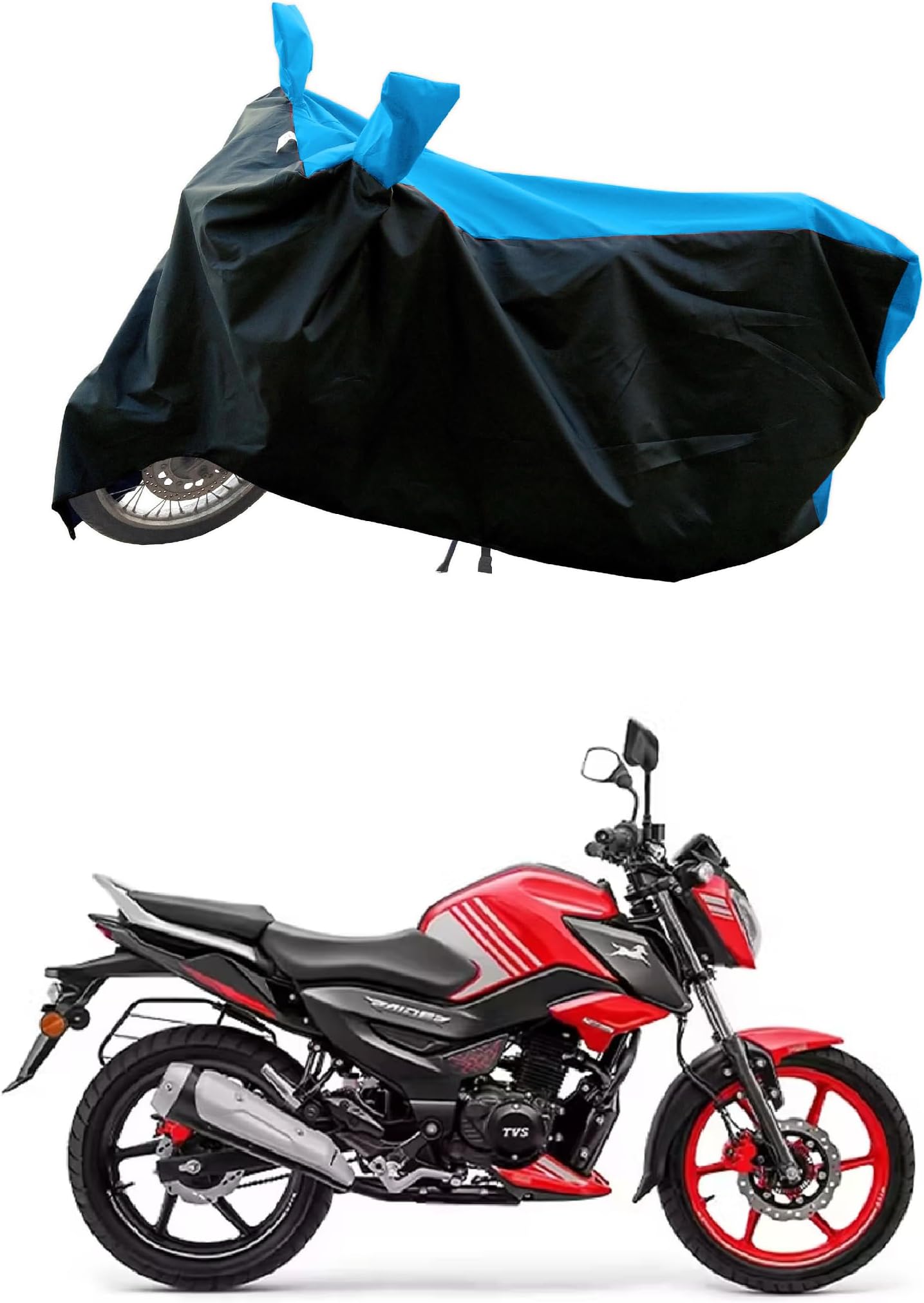 ROMEIZ All Weather Protection Bike Cover for 2026 TVS Raider ABS Bike Cover with Water-Resistant and Dust Proof Premium 190T Fabric_SkyBlue Stripe with Black Body