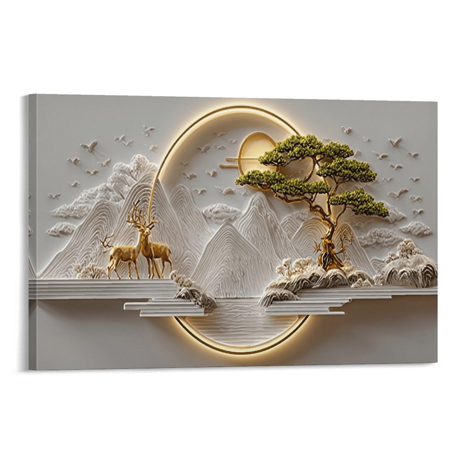 XPASHIQWC Relief Mountains Wall Decor Poster Landscape Deer Giclee Canvas Prints Modern Wall Art Picture Wall Hanging for Living Room Bedroom Home Decorations 20x30inch(50x75cm)