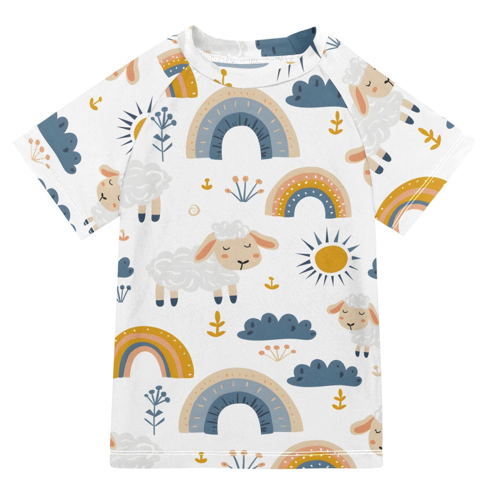 ALAZA Kids Rash Guard Toddler Swim Shirt Boy Girls Cute Sheep UPF 50+ Short Sleeve 4T