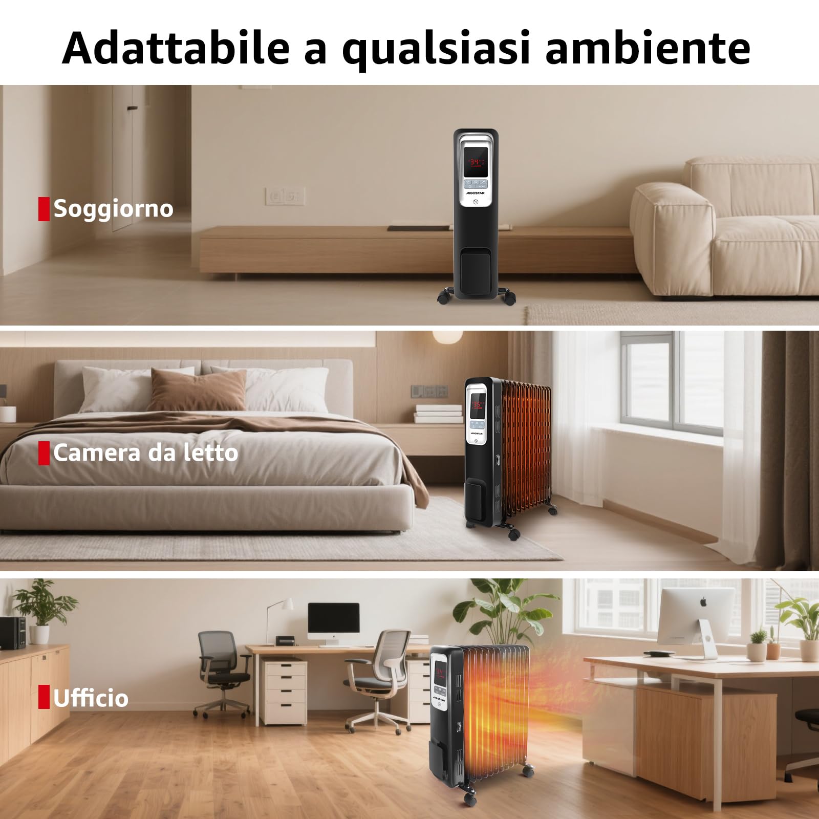Aigostar Oil Monster 33JHH -Radiatore ad olio da 2500W. Radiatore elettrico 13 elementi con schermo a LED, Telecomando a distanza. Design esclusivo.
