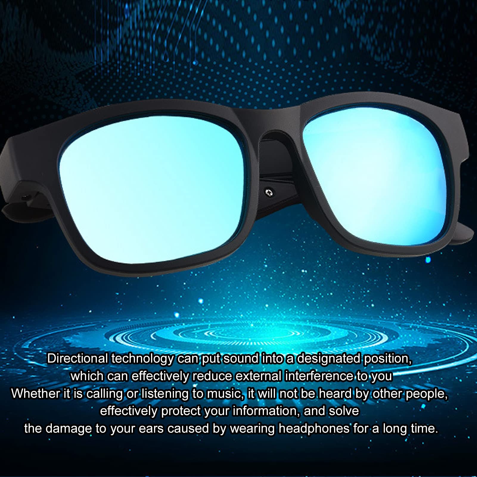 Inteligentne Okulary Przeciwsłoneczne, Stereofoniczne Bezprzewodowe Okulary Przeciwsłoneczne Bluetooth Czarne Oprawki Redukcja Szumów Inteligentne Okulary Przeciwsłoneczne ze Słuchawkami do Jazdy na R