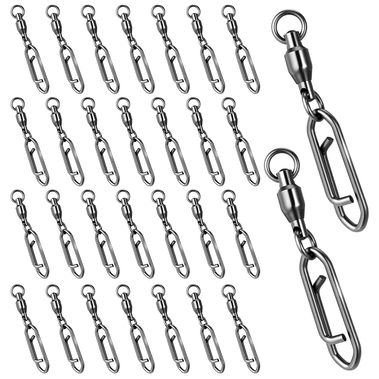 Azefnuhk 30 Pcs Fishing Speed Clips Quick Change, Stainless Steel Fish Swivels, High Strength Fishing Snap Swivels,Bearing Rolling Swivel, Saltwater Corrosion Resistance Barrel Swivel