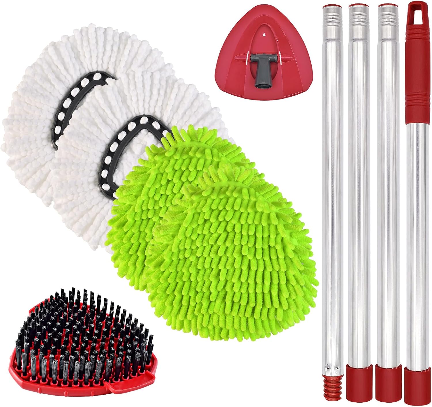 Spin Mop Replacement Head Base Scrub Brush Handle, 4-Section 30-to-58 inch Mop Replacement Stick Compatible with Ocedar Handle for Easy Wring Mops Refills 7 Pack
