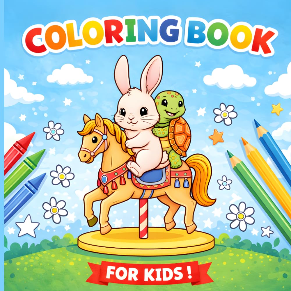 Rabbit and Turtle Adventures Coloring Book: Fun and Friendly Animal Scenes for Kids