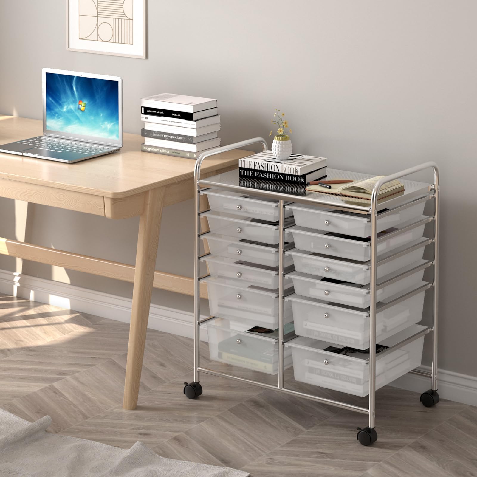 GIANTEX Carrello Portaoggetti con Ruote, 12 Cassetti Rimovibili, Carrello a Rotelle per Soggiorno, Ufficio, Camera da Letto, 64x38x75 cm, 3 Colori
