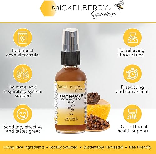 Miniatura 2 de Mickelberry Gardens Honey Propolis - Spray calmante para la garganta, apoyo inmunológico de propóleos, 2 onzas (paquete de 2)