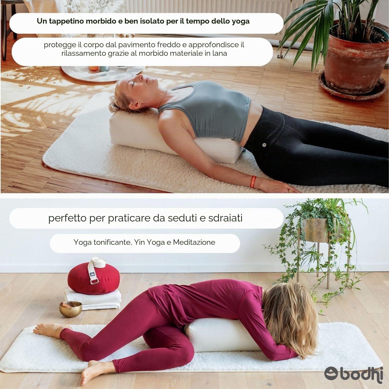 Tappetino da yoga in lana vergine Natura, Surya Premium Matte, antiscivolo, 200 x 75 cm (Alto Flor, 1.500 G/M²), Tappeto in lana vergine