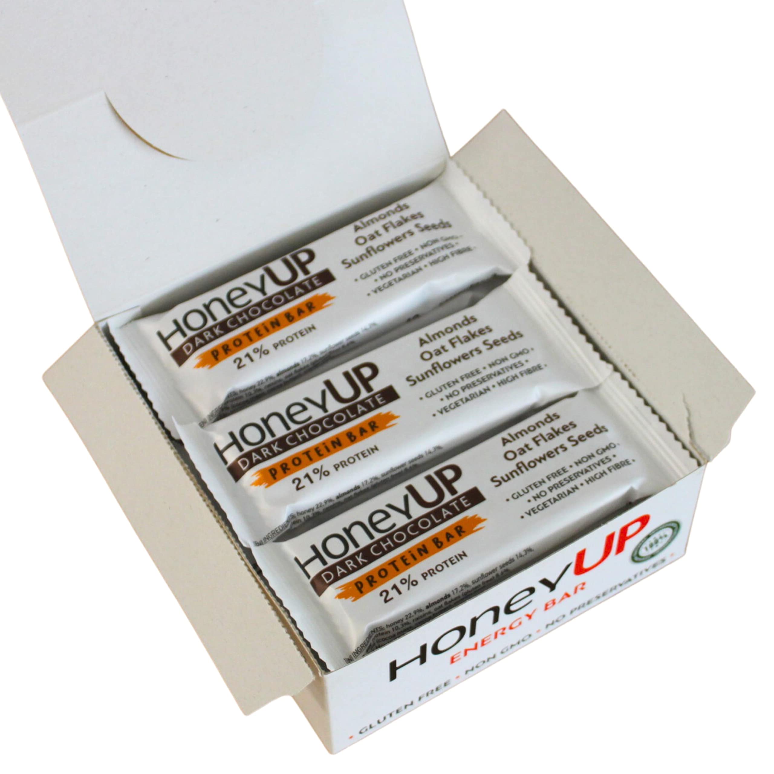 HoneyUp Barritas de Chocolate Negro y Almendras 12x40g – Sin Gluten con descuento