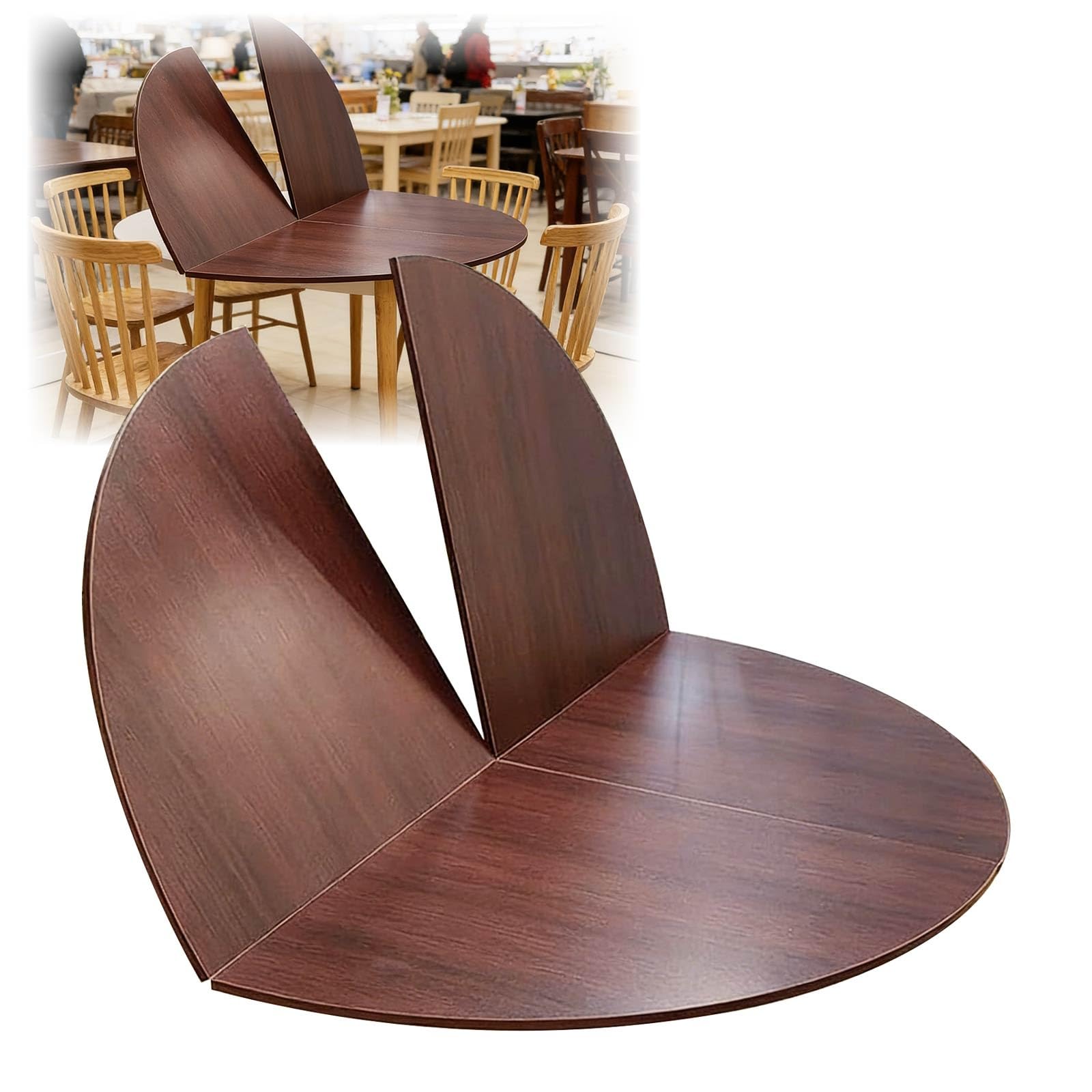 Large 4-Fold Round Dining Table Top Space-Saving Wood Dining Tables Surface Extendable Circular Foldable Table top Extender Table-Top Replacement Catering Banquet Party Tables(Teak,59in)