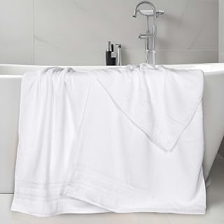 SUPERIOR Venice Zero Twist Cotton Medium Weight Bath Sheets, for Guest Bath, Bathroom, Shower, Spa, Plush Towels, Essentials, Ribbed Textured Border, Oversized Towels, Set of 2, White