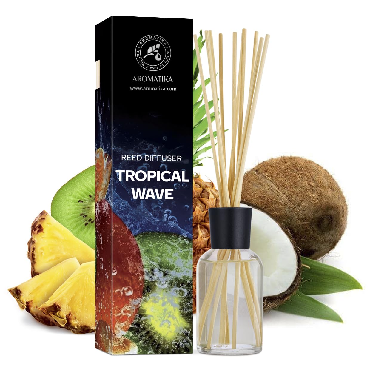 Reed Diffuser Tropical Wave 3.4 Fl Oz (100ml) - Room Diffuser with Exotic and Fresh Scent - Fragrance Diffuser with Rattan Sticks - Room Freshener - Scented Diffusers - Home Fragrance