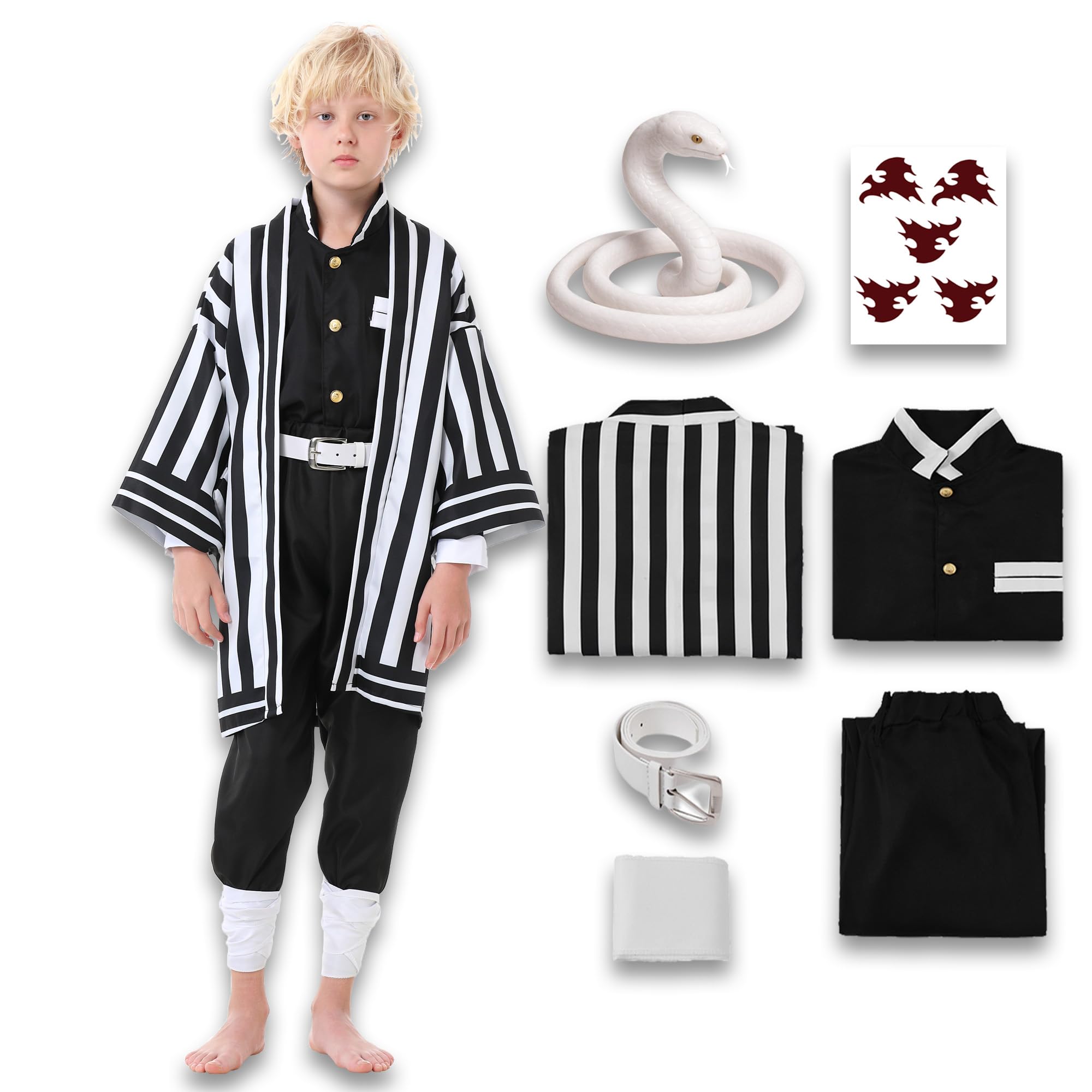 AEJOVIAN Iguro Costume Adult Kimono Halloween Outfit Uniform Costume Full Set with Toy Snake (Tag 160)
