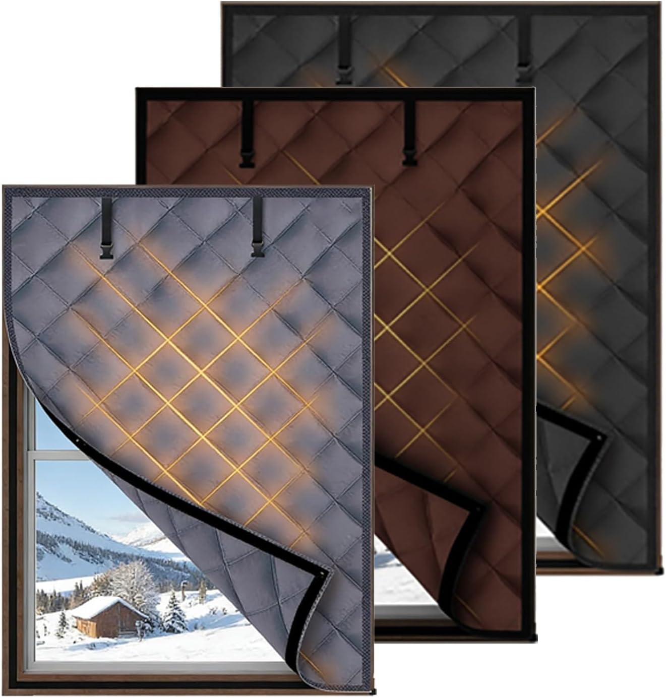Window Insulation Kits for Winter, Weatherproofing Window Insulation Film, 35" 33" 22" 36" 37" Thermal Insulated Windows Cover Cold air Blocker winterizing Insulated Curtains(Brown,49x55in/125x140cm)