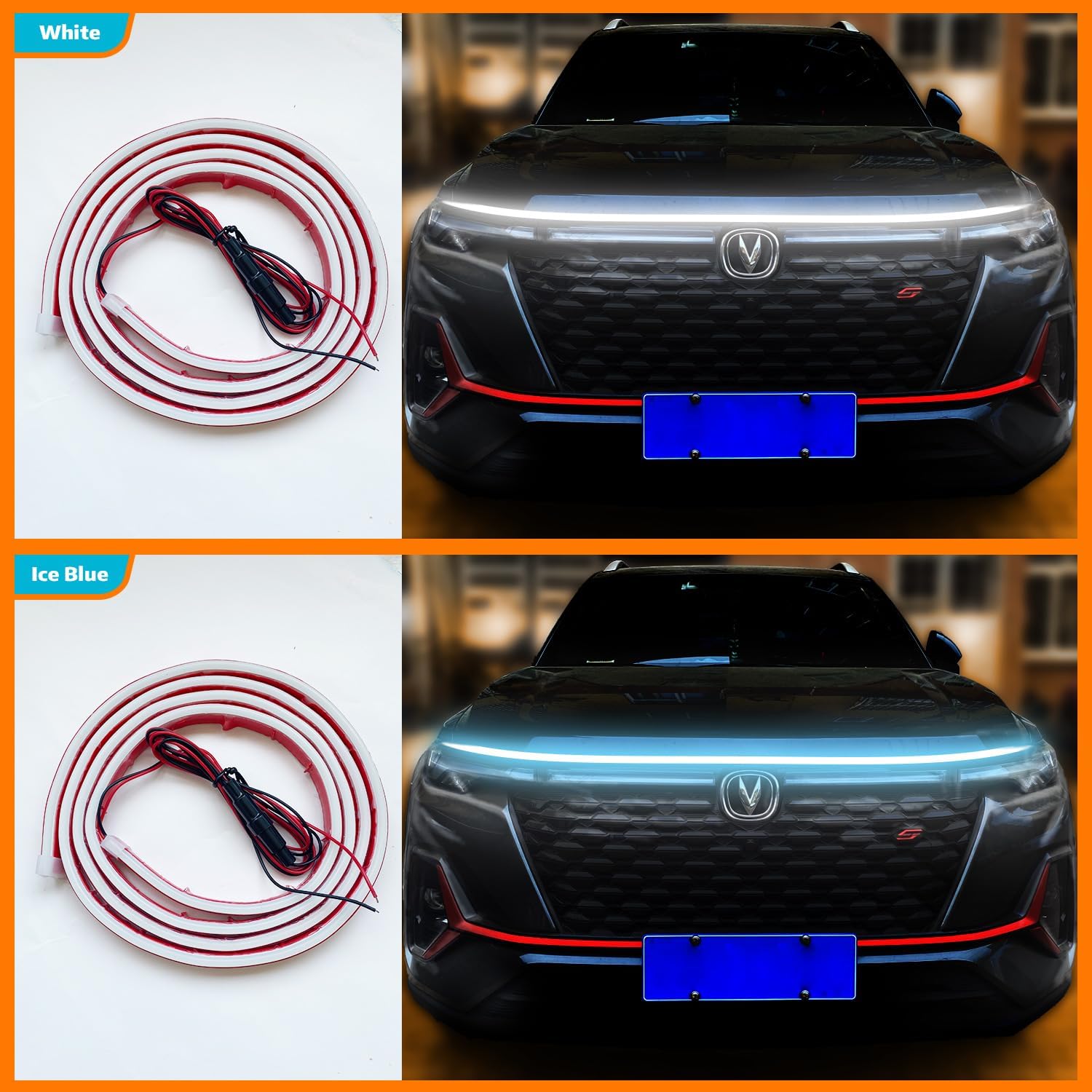 Car Hood LED Light Strip Exterior Flexible Dynamic Scan Daytime Running for Hoodbeam Kit 12v Silicone Waterproof Lights for Cars SUVs(White,59IN)