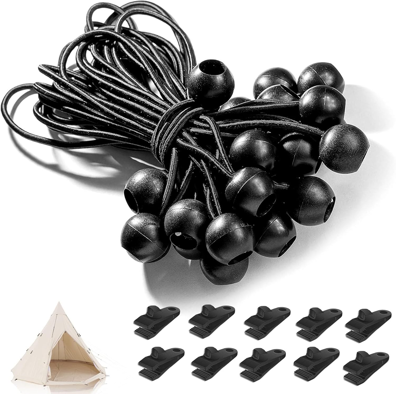 Tarp Clips, 20 Pcs Lock Grip Awning Clamp and Ball Bungee Cords, Tarp Clamps Heavy Duty for