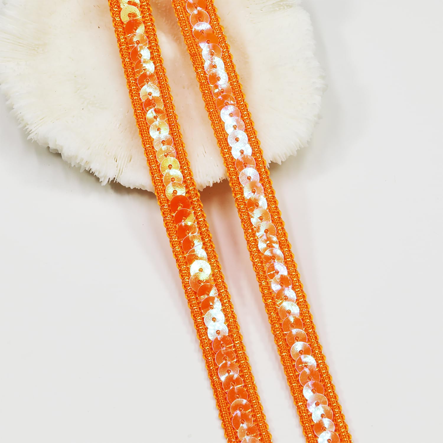 Wide 0.47 Inch 10 Yards Orange Fabric Stretch Sequins Band Elastic Sequin Ribbon Trim Sequin Elastic Trim for Sewing Dress Headband（Orange）