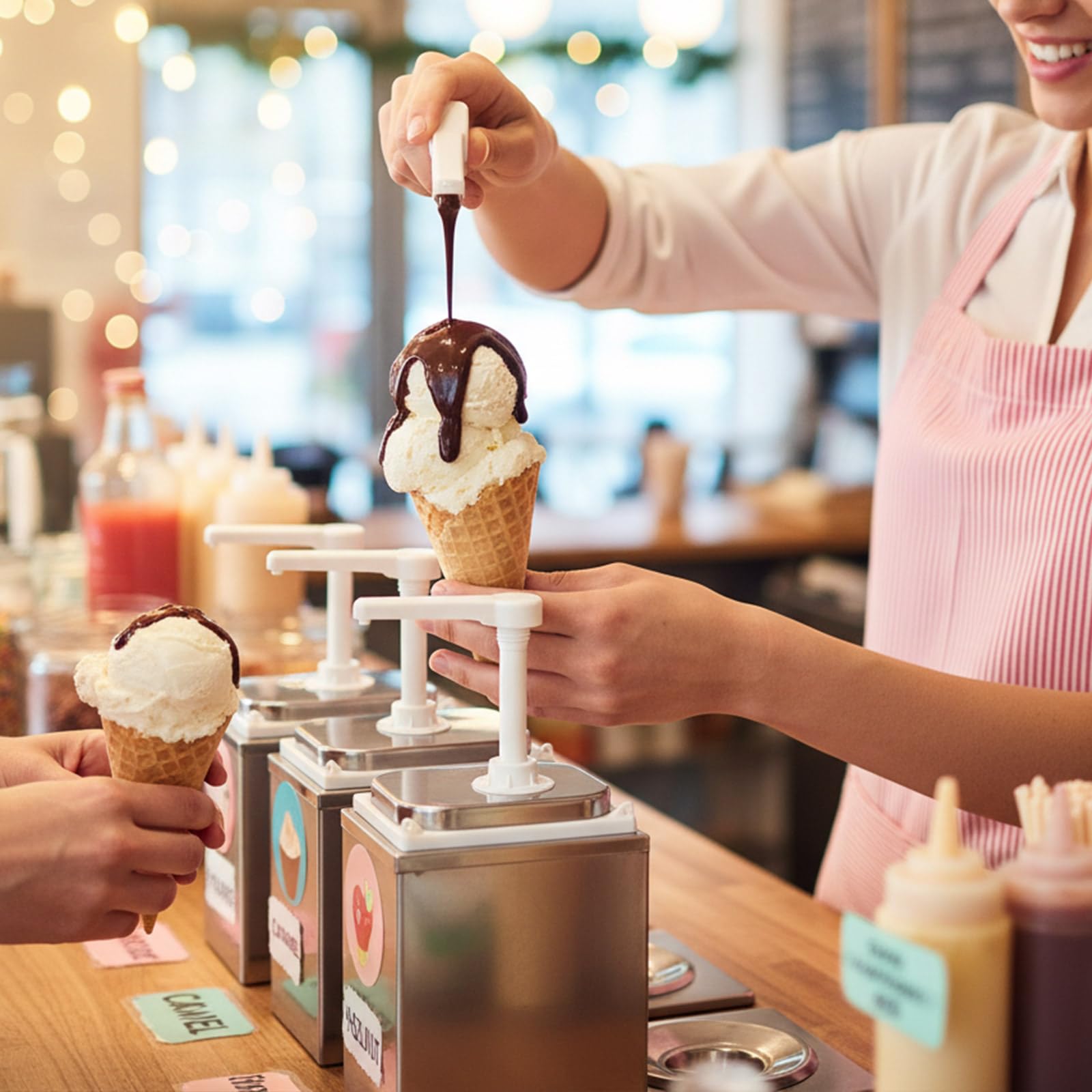 Grande Capacità Pressa A Mano Dispenser Liquido Acciai Inox Salsa Pompe Organizzatori Per Bevande Dessert Fare Condimento Acciaio Inox Salsa Dispenser